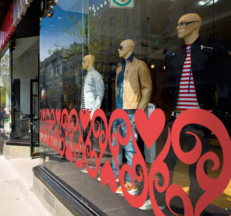 Sticker pour vitrine frise cœurs monocolore - TenStickers