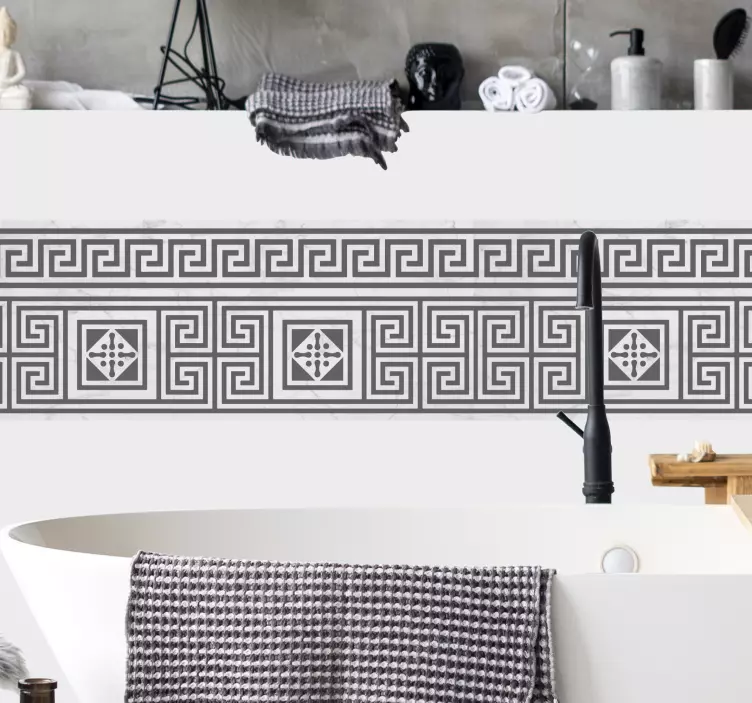Frise tapisserie murale motif grecque gris - TenStickers