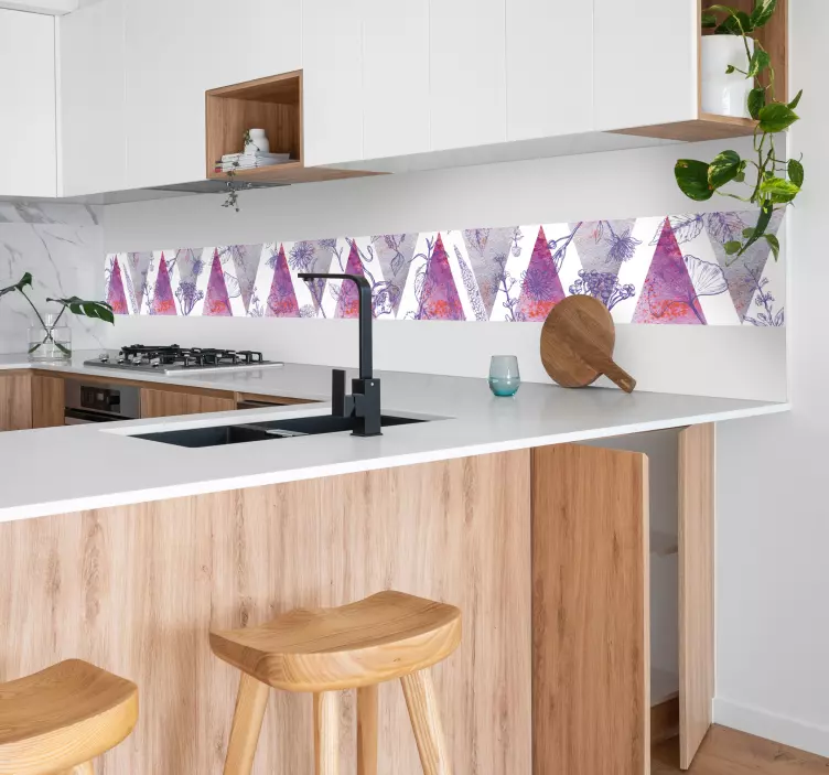 Frise murale adhésive triangles violets et fleurs - TenStickers