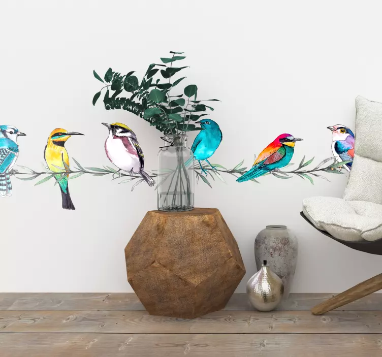 Sticker mural oiseaux tropicaux en frise - TenStickers