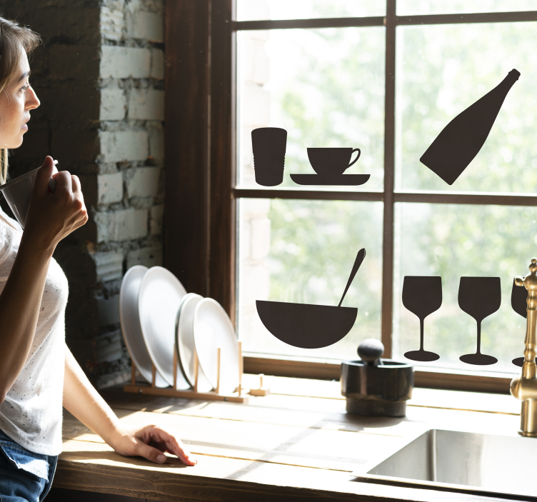 Sticker fenêtre gastronomie silhouette verres simples - TenStickers