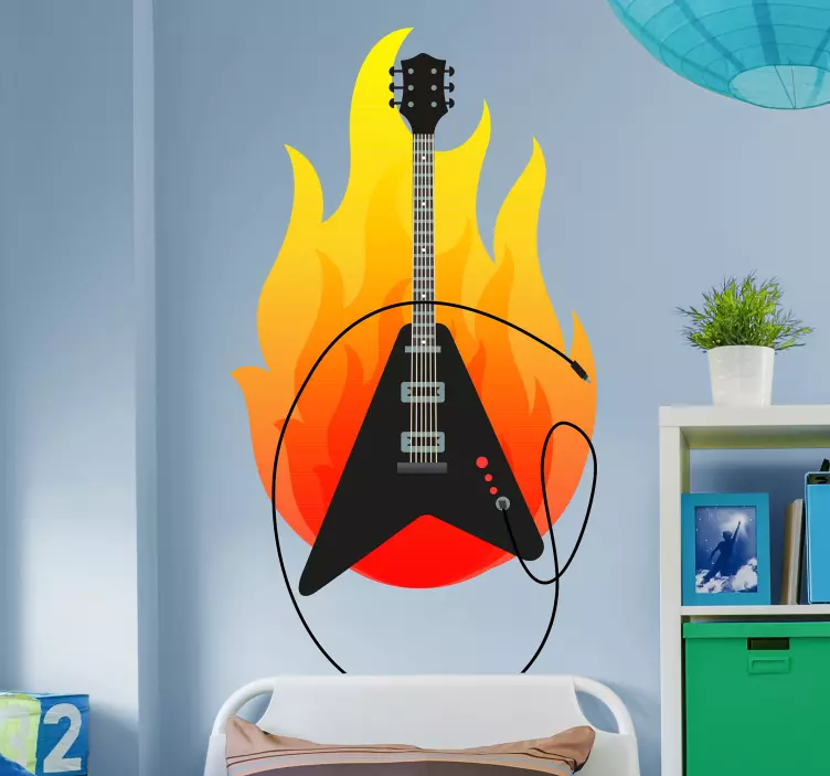 Sticker guitare heavy metal feu - TenStickers