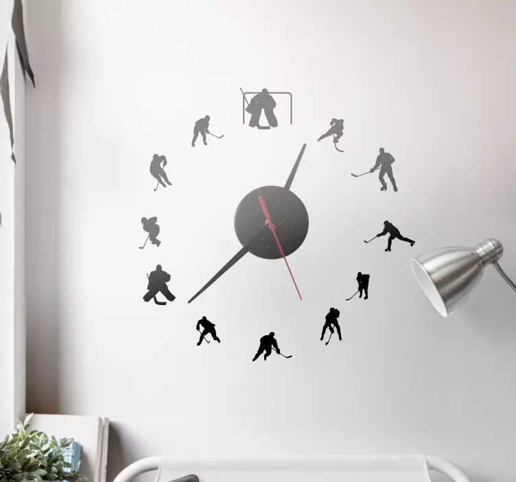 Sticker horloge figurines de hockey dynamiques - TenStickers