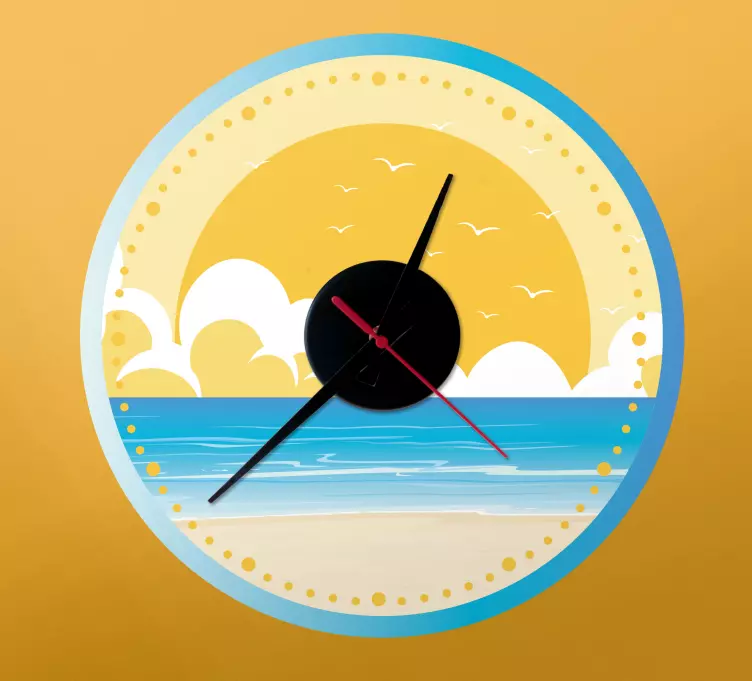 Sticker horloge scène de coucher de soleil sur la plage - TenStickers