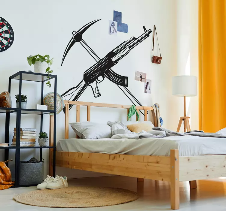 Autocollant jeu vidéo pioche et mitraillette - TenStickers