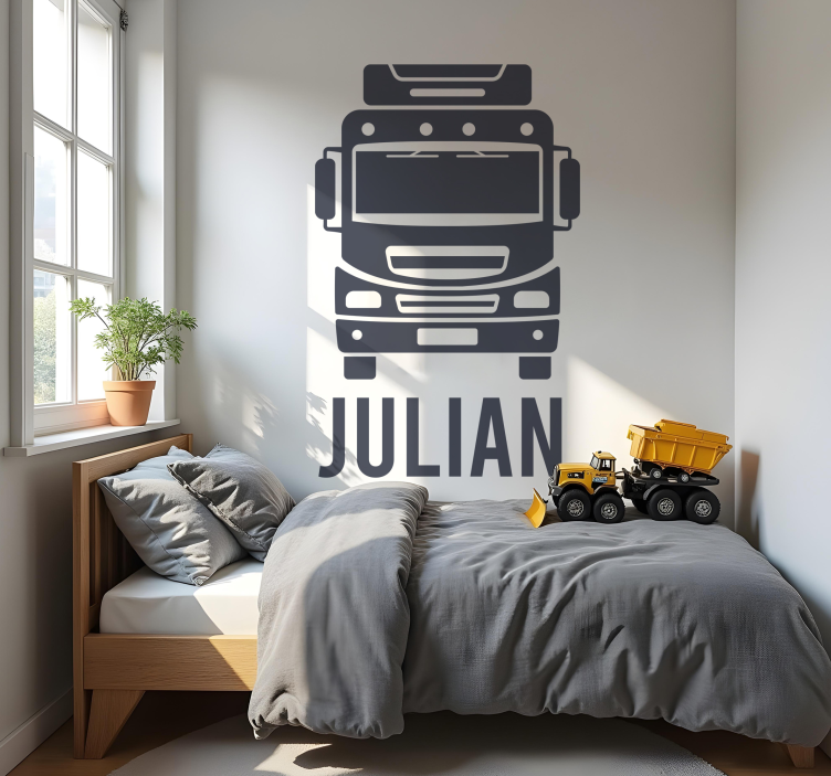 Sticker chambre enfant camion avec nom personnalisé - TenStickers
