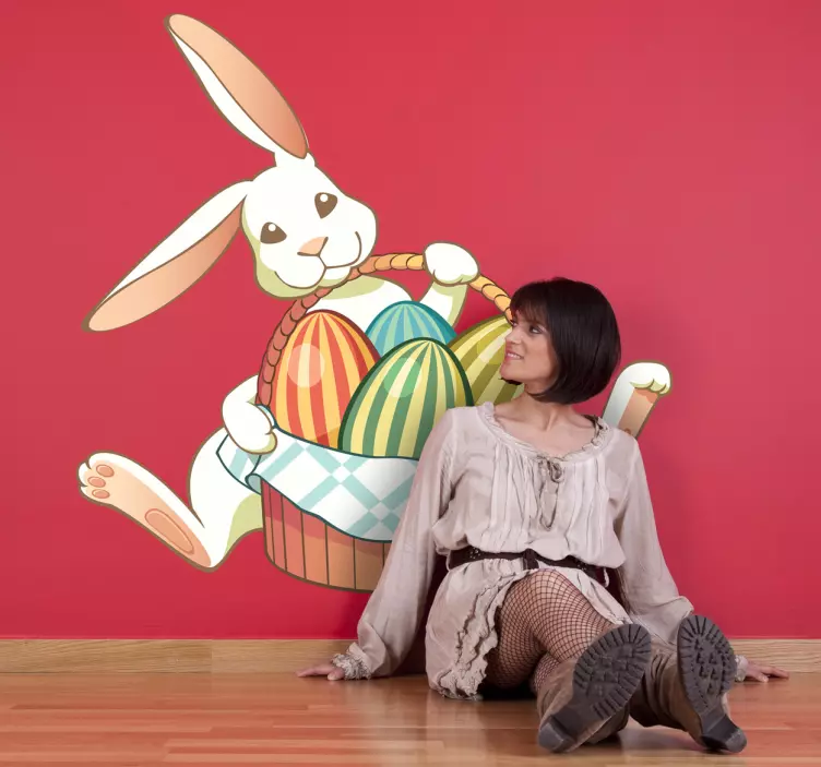 Sticker lapin Pâques panier - TenStickers