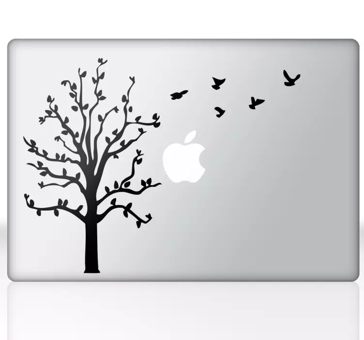 Sticker ordinateur portable oiseaux et arbre pour Mac - TenStickers