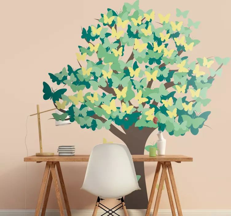 Sticker arbre papillons vert - TenStickers