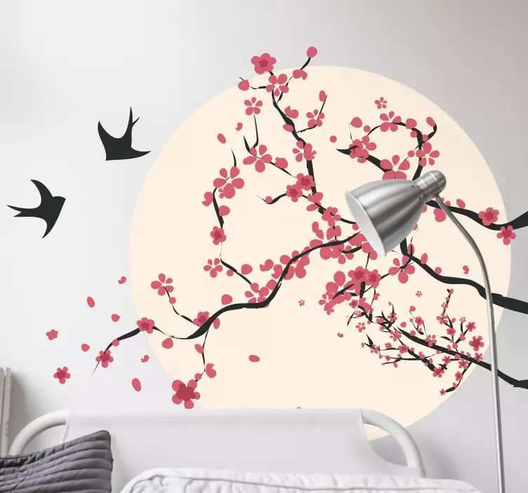Sticker mural arbre oiseaux et cerisier en fleur - TenStickers