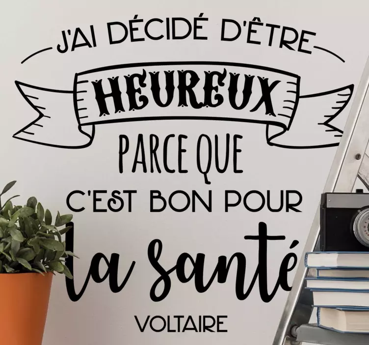 Sticker citation bonheur Voltaire - TenStickers