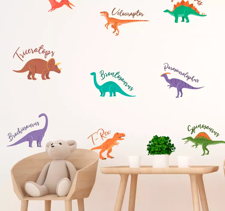 Sticker chambre enfant dinosaures noms scientifiques - TenStickers