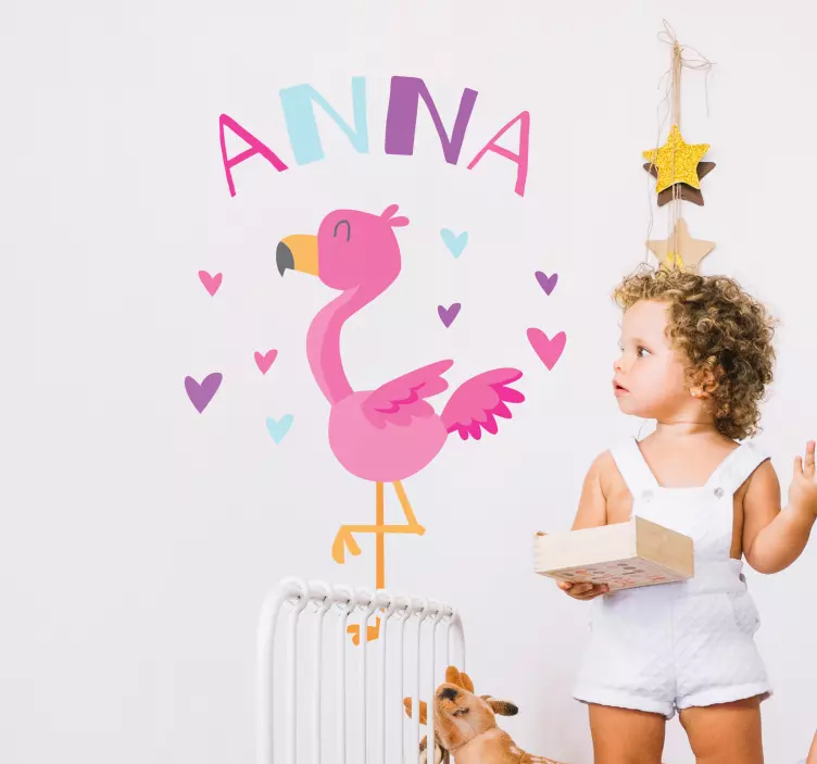 Sticker Maison Flamant Rose Personnalisable - TenStickers