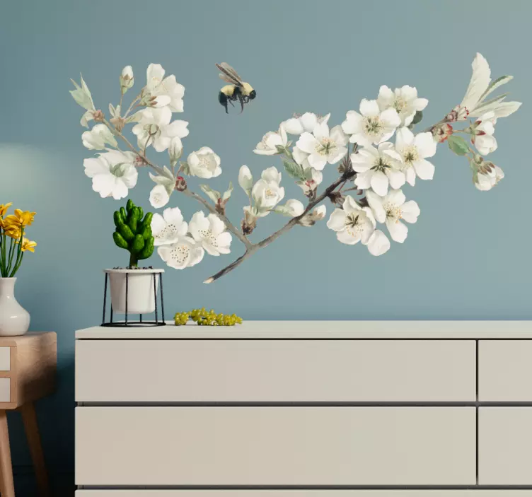 Sticker mural fleurs blanches - TenStickers