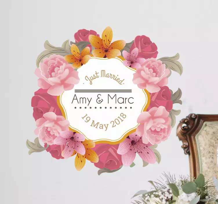 Sticker mariage cadre fleuri - TenStickers