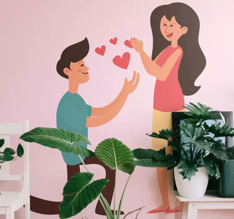 Sticker mariage couple demande en mariage cœurs - TenStickers