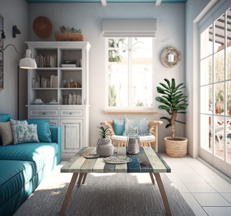 Adhésif meuble bois vieilli tons bleus - TenStickers