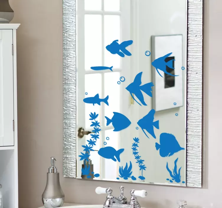 Sticker miroir salle de bain aquarium poissons - TenStickers