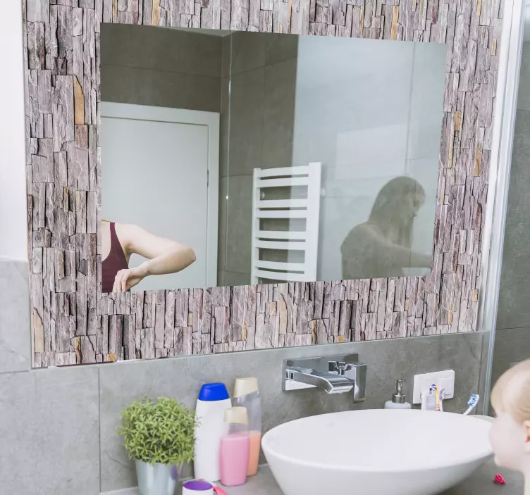 Sticker miroir salle de bain effet pierres - TenStickers