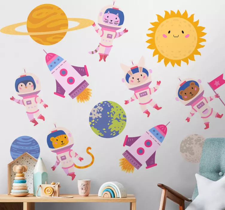 Sticker enfant espace aventure mignonne d'astronautes - TenStickers