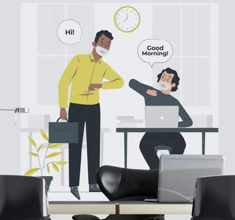 Sticker monde salutations matinales au bureau - TenStickers