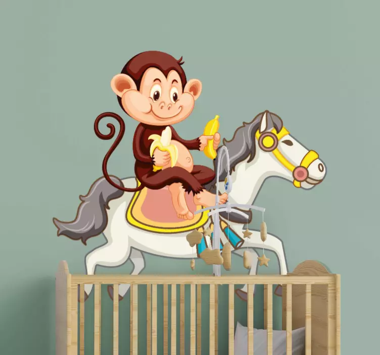Sticker Animal Cheval de dessin animé avec un singe - TenStickers