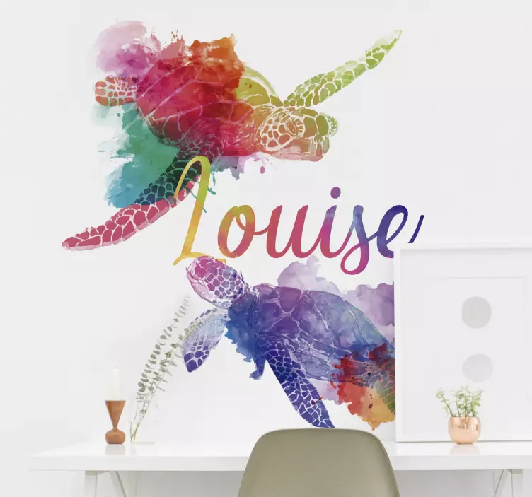 Sticker Animaux Tortues colorées avec prénom - TenStickers