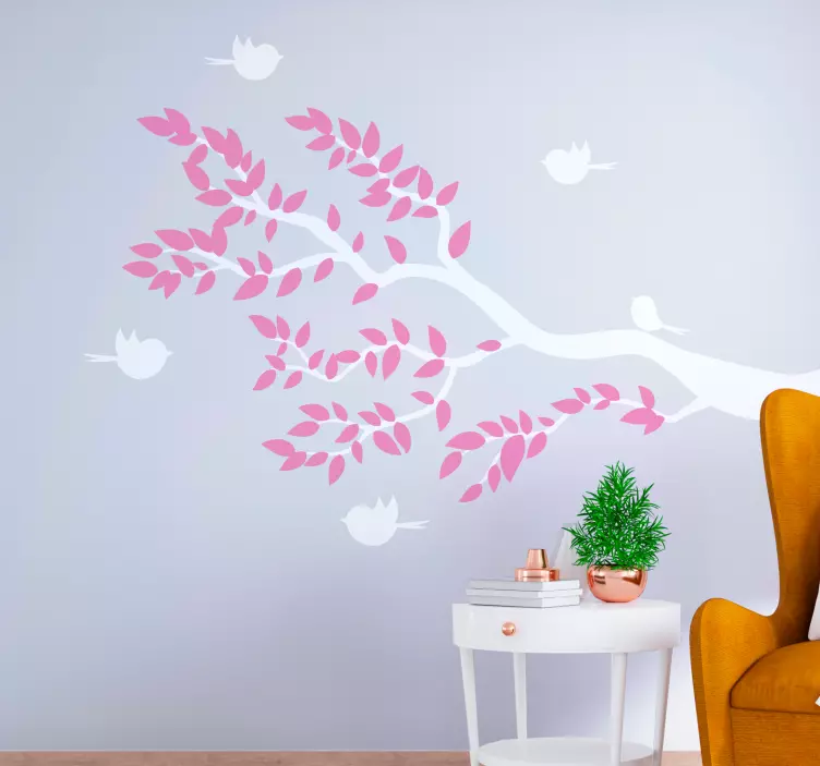 Sticker Arbre Branche fleurie et oiseaux - TenStickers