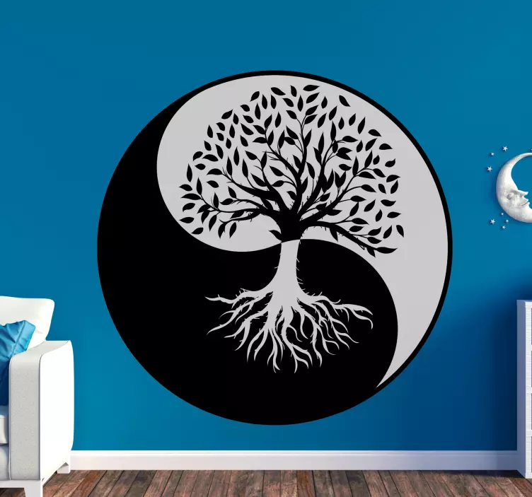 Sticker mural salon zen arbre de vie ying et yang - TenStickers