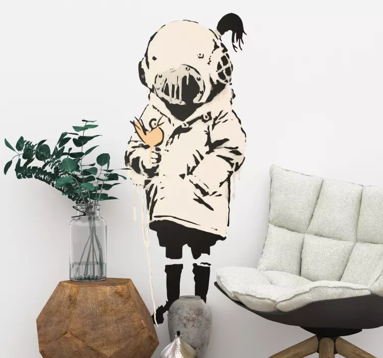 Sticker Mural Banksy petite fille et perroquet - TenStickers