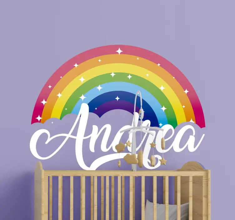 Sticker chambre bébé arc-en-ciel scintillant personnalisable - TenStickers