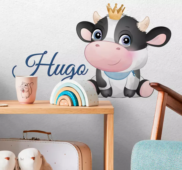 Sticker chambre bébé jolie vache avec nom - TenStickers