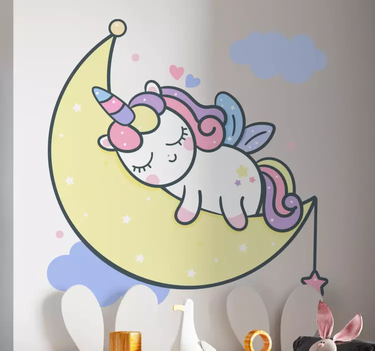 Sticker Conte Licorne endormie sur la lune - TenStickers