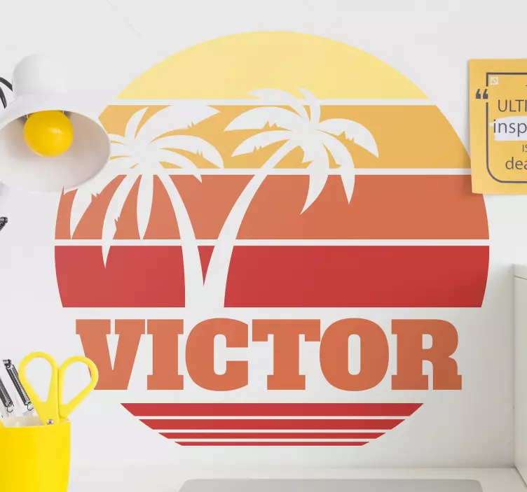 Sticker Coucher de soleil rétro avec votre nom - TenStickers