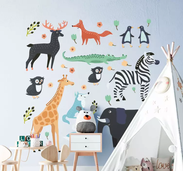 Sticker chambre enfant divers animaux sauvages - TenStickers