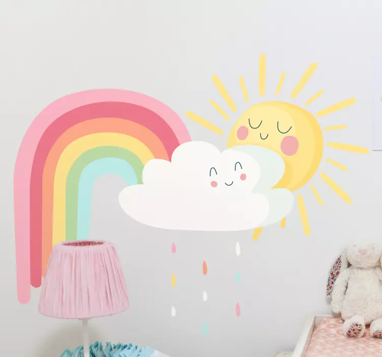 Sticker soleil et nuages avec arc en ciel - TenStickers