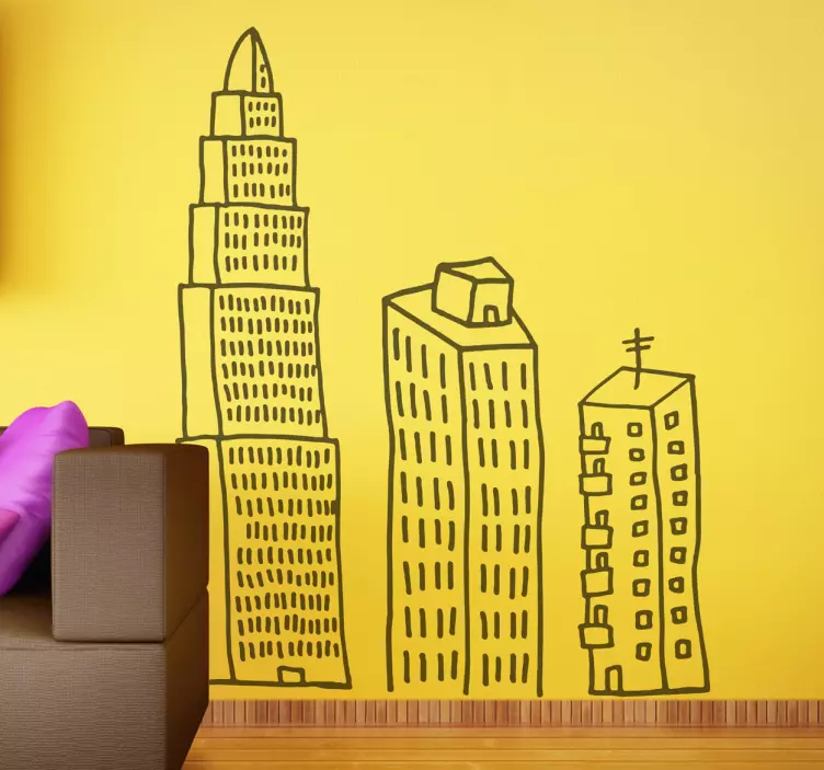 Sticker mural dessin immeubles - TenStickers