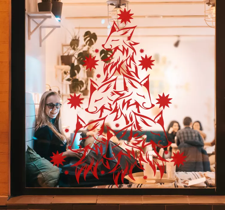 Sticker mural dinosaure design noël renards - TenStickers