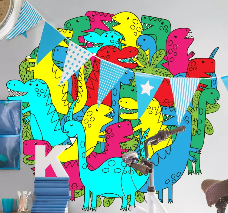 Sticker mural dinosaure groupe de dinosaures colorés - TenStickers