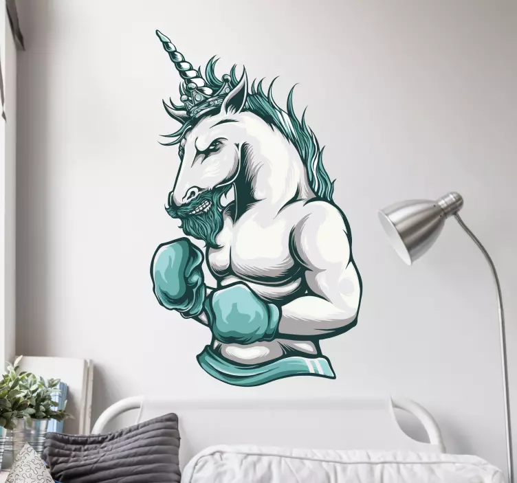 Sticker mural dinosaure illustration de licorne boxeuse - TenStickers
