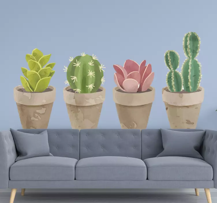 Sticker fleur ensemble cactus dans des pots de fleurs - TenStickers