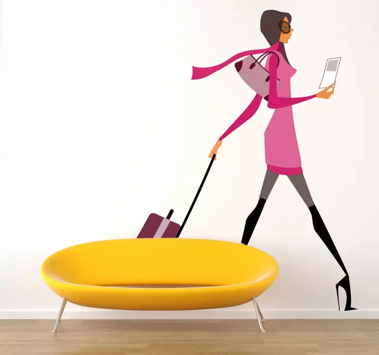 Sticker mural femme valise - TenStickers