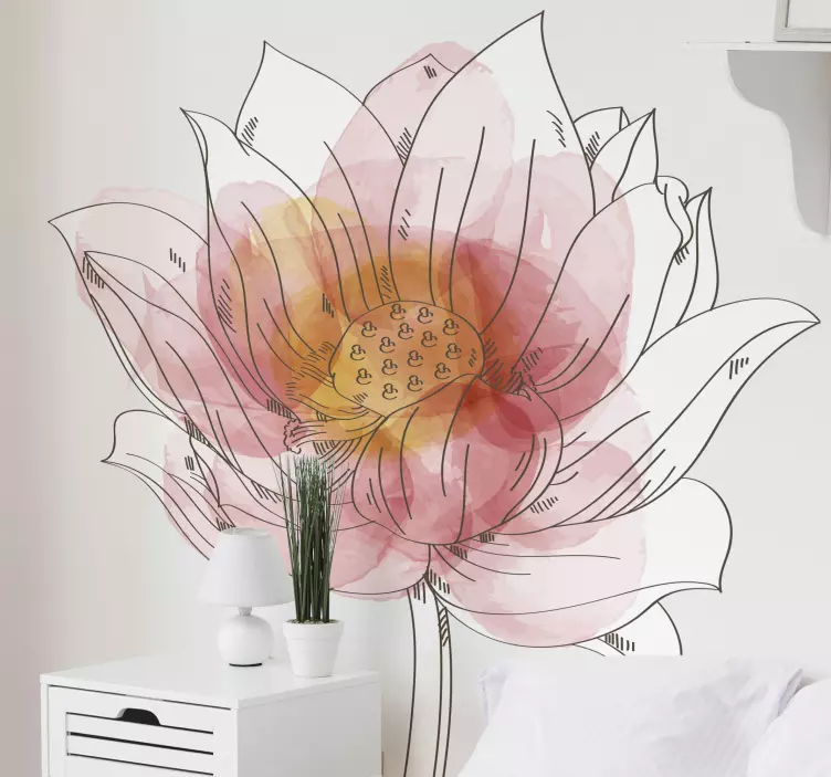 Sticker fleur mural chambre aquarelle de lotus lilly - TenStickers