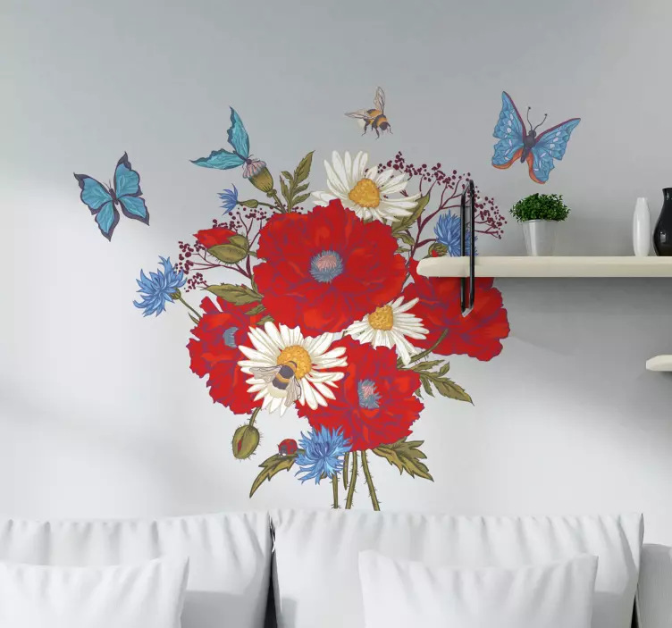 Sticker Fleur Coquelicots aux papillons - TenStickers