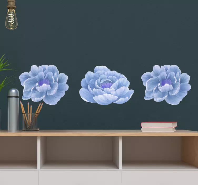 Sticker Fleur Pivoine en bleu - TenStickers