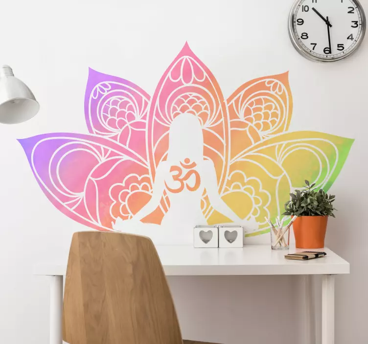 Sticker fleurs lotus symbole yoga multicolore - TenStickers