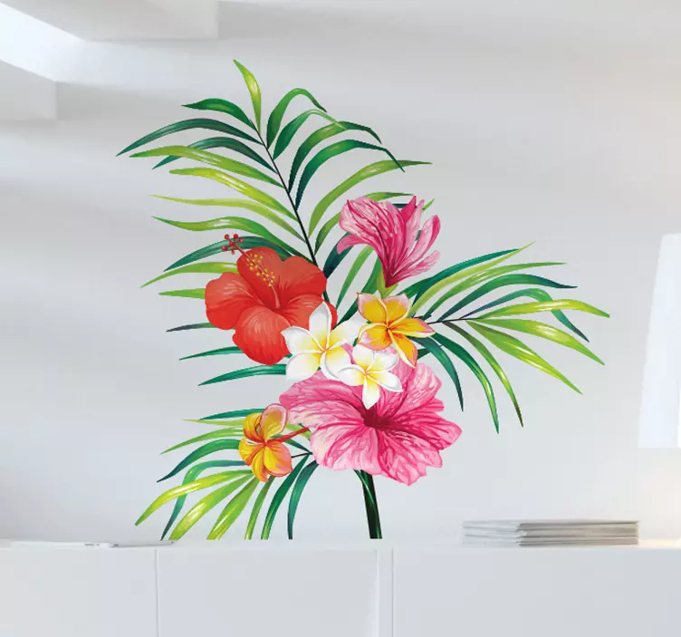 Sticker mural salon fleurs bouquet tropical - TenStickers