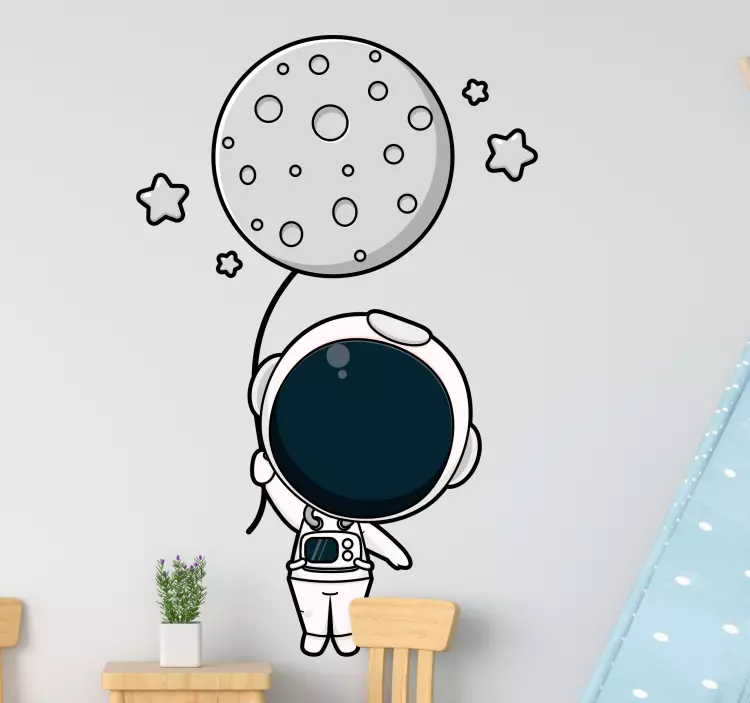 Sticker chambre enfant astronaute et ballon lunaire - TenStickers