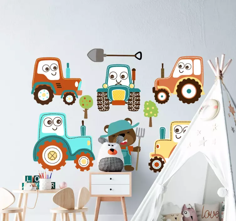 Sticker Illustration Ensemble de tracteurs multicolores - TenStickers