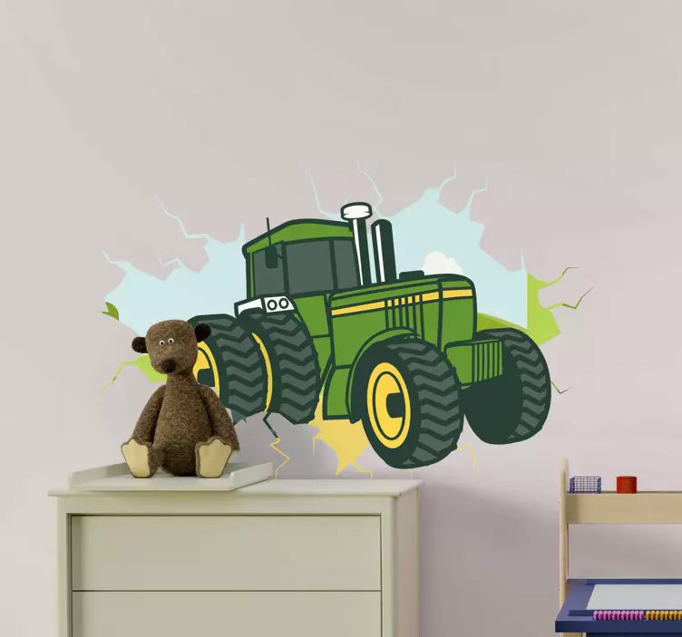 Sticker trompe-l’œil chambre enfant tracteur vert - TenStickers